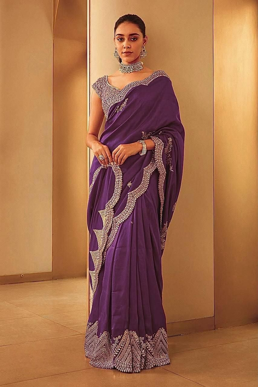 Peacock Teal Blue Designer Embroidery Zari Saree